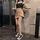 Plain Zip Jacket / Asymmetric Mini A-line Skirt