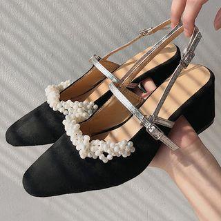 Faux Pearl Chunky-heel Slingback Mules