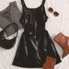 Faux Leather Cutout Sleeveless A-line Dress