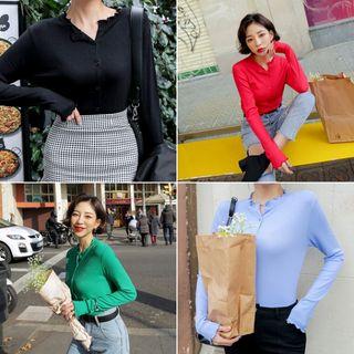Lettuce-edge Lightweight Rib-knit Cardigan