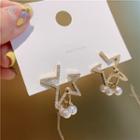 Star Faux Pearl Drop Earring 1 Pair - Silver Needle - As Shown In Figure - One Size