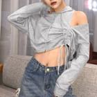 Plain Asymmetric Off-shoulder Long-sleeve Sweatshirt