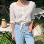 Square-neck Smocked Shirred Top