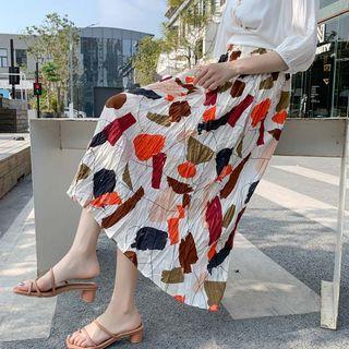 Patterned A-line Midi Crinkle Skirt