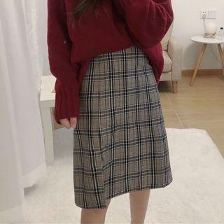 Slit Check A-line Skirt