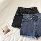 Plain High-waist Frayed Denim Shorts