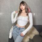 Long-sleeve Asymmetrical Henley Cropped T-shirt