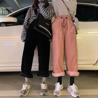 Corduroy Drawstring Wide Leg Pants