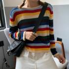 Long-sleeve Cropped Striped T-shirt Stripe - One Size
