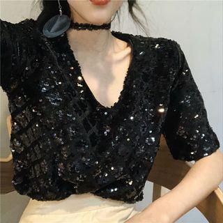 Sequined V-neck Top