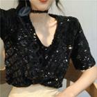 Sequined V-neck Top