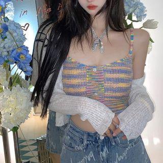 Cropped Camisole Top / Cardigan / Denim Mini Pencil Skirt