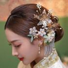 Set Of 7: Wedding Flower Hair Pin + Beaded Clip-on Earring