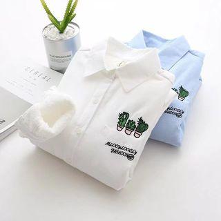 Cactus Embroidered Fleece Lined Long-sleeve Shirt