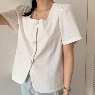 Square-neck Plain Blazer Blouse White - One Size