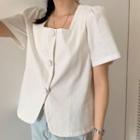 Square-neck Plain Blazer Blouse White - One Size