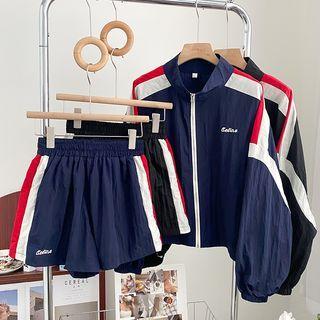 Set : Embroider Letter Jacket + High-waist Shorts