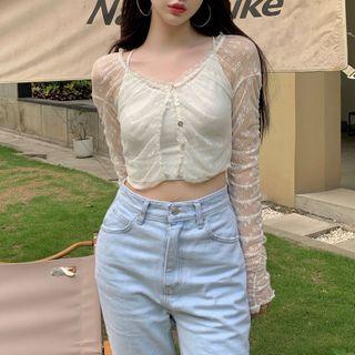 Cropped Camisole Top / Lettering Lace Jacket