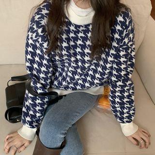 Houndstooth Loose-fit Sweater Blue - One Size