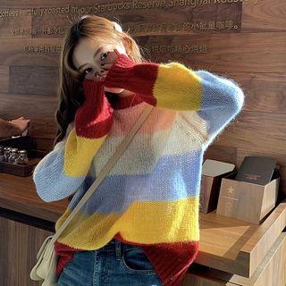 Contrast-block Sweater As Shown In Figure - One Size