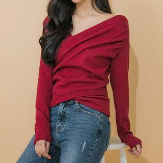 V-neck Shirred Corduroy Top