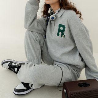 Letter Embroidered Sweatshirt / Harem Pants