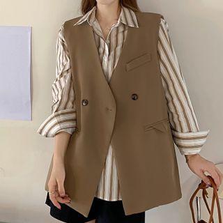 Suit Vest Jacket / Striped Shirt