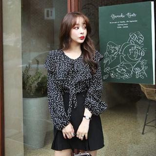 Tie-neck Wide-collar Patterned Top