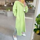 Balloon-sleeve Napped Long Pullover Dress