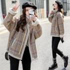 Contrast Trim Plaid Zipped Coat