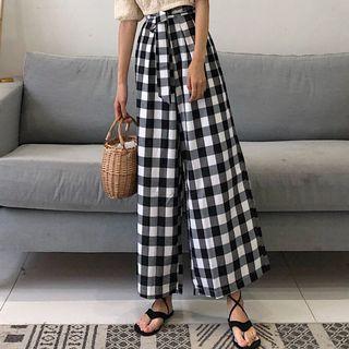 Check Wide Leg Pants Gingham - Black & White - One Size