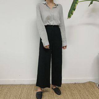 Band-waist Boot-cut Wide-leg Pants
