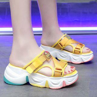 Platform Adhesive Strap Slide Sandals