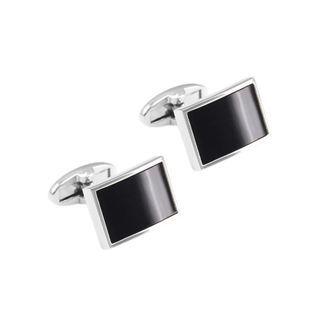 Fashion Elegant Black Agate Geometric Square Cufflinks Silver - One Size