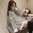 Long-sleeve Striped Mini Knit Dress