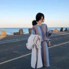 Set: Color Block Sweater + Midi A-line Skirt