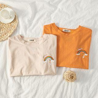 Rainbow Embroidered Short-sleeve Cropped T-shirt