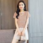 Set: Cutout Short-sleeve Top + High Waist Shorts