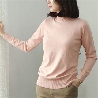 Mock-neck Colored Rib-knit Sweater