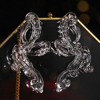 Set: Faux Crystal Hair Clip + Earring Set Of 2 - Hair Clip & Earrings - Transparent - One Size