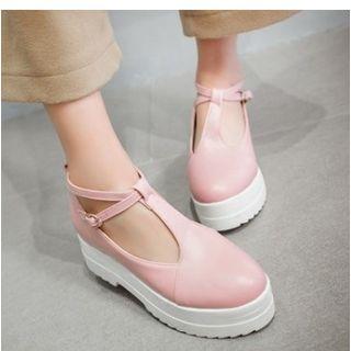 Platform Hidden Wedge T-bar Shoes
