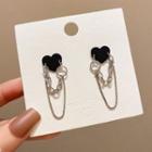 Heart Chained Alloy Dangle Earring E4549 - 1 Pr - Silver & Black - One Size