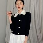 Color-block Studded Single-breasted Long-sleeve Cardigan
