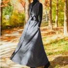 Set: Long-sleeve Turtleneck Knit Top + Sleeveless Check Maxi A-line Dress