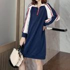 Long-sleeve Color Block Zip Placket Knit Dress