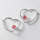 925 Sterling Silver Heart & Bead Earring 1 Pair - As Shown In Figure - One Size