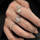 Set Of 3: Irregular Faux Pearl / Alloy Open Ring (various Designs) Set Of 3 - Silver - One Size