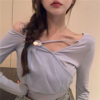 Cold-shoulder Sequined Shirred T-shirt