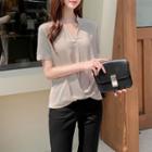 V0neck Drape Trim Blouse