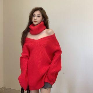 Set: Off-shoulder Sweater + Scarf